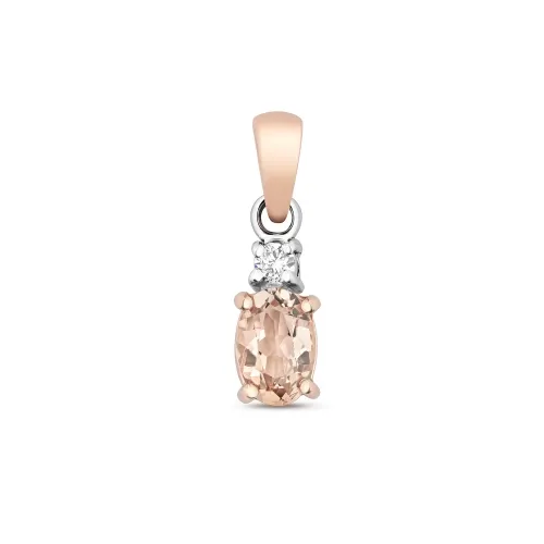 Diamond and 6X4mm Morganite Oval Pendant 9ct Rose Gold